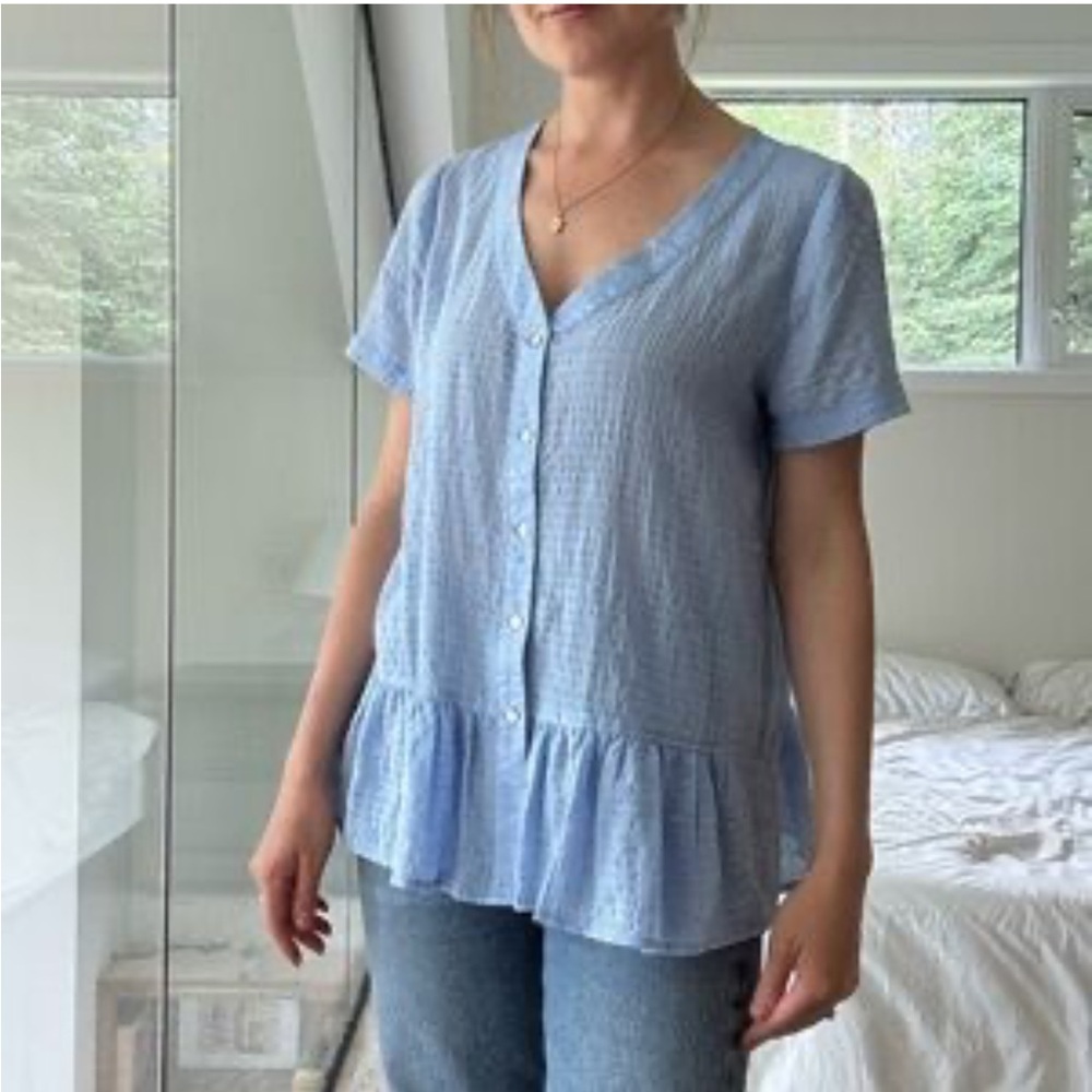 Jane & Delancey Sky Blue Ruffle Hem Women's Blouse - Size L
